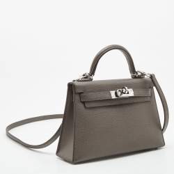 Pre Owned Hermès Etain Epsom Leather Palladium Finish Mini Kelly II Sellier 20 Bag