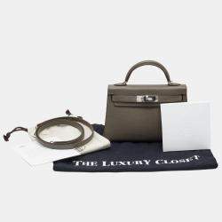 Pre Owned Hermès Etain Epsom Leather Palladium Finish Mini Kelly II Sellier 20 Bag