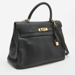 Hermes Black Fjord Leather Gold Finish Kelly Retourne 35 Bag