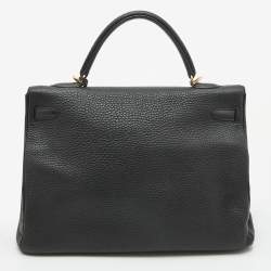 Hermes Black Fjord Leather Gold Finish Kelly Retourne 35 Bag