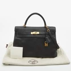 Hermes Black Fjord Leather Gold Finish Kelly Retourne 35 Bag