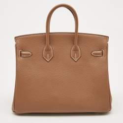 Pre Owned Hermes Gold Togo Leather Gold Finish Birkin 25 Bag 