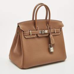Pre Owned Hermes Gold Togo Leather Gold Finish Birkin 25 Bag 