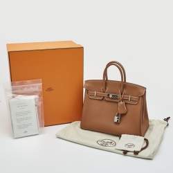Pre Owned Hermes Gold Togo Leather Gold Finish Birkin 25 Bag 