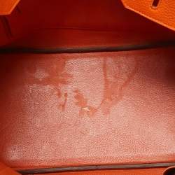 Hermes Orange Clemence Leather Gold Finish Birkin 35 Bag