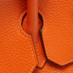 Hermes Orange Clemence Leather Gold Finish Birkin 35 Bag