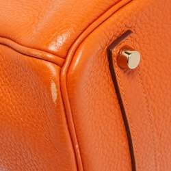 Hermes Orange Clemence Leather Gold Finish Birkin 35 Bag
