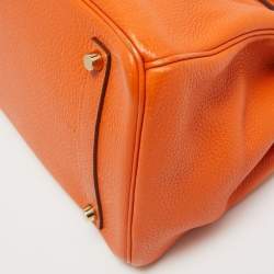 Hermes Orange Clemence Leather Gold Finish Birkin 35 Bag