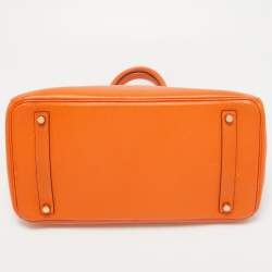 Hermes Orange Clemence Leather Gold Finish Birkin 35 Bag