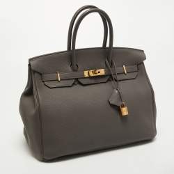 Pre Owned Hermès Etain Togo Leather Gold Finish Birkin 35 Bag