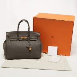 Pre Owned Hermès Etain Togo Leather Gold Finish Birkin 35 Bag