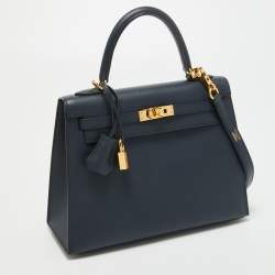 Pre Owned Hermes Blue Nuit Epsom Leather Gold Finish Kelly Sellier 25 Bag