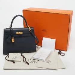 Pre Owned Hermes Blue Nuit Epsom Leather Gold Finish Kelly Sellier 25 Bag