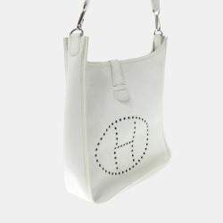 Pre Owned Hermes White Clemence Leather Evelyne Shoulder Bag