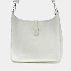 Pre Owned Hermes White Clemence Leather Evelyne Shoulder Bag