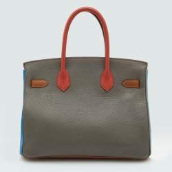Hermes Orange/Etain/Sanguine Clemence Leather Palladium Finish Birkin 30 Bag