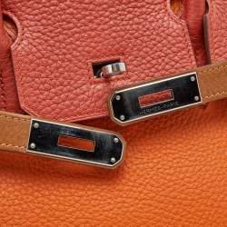 Hermes Orange/Etain/Sanguine Clemence Leather Palladium Finish Birkin 30 Bag