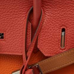 Hermes Orange/Etain/Sanguine Clemence Leather Palladium Finish Birkin 30 Bag