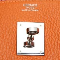 Hermes Orange/Etain/Sanguine Clemence Leather Palladium Finish Birkin 30 Bag