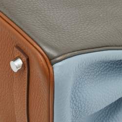 Hermes Orange/Etain/Sanguine Clemence Leather Palladium Finish Birkin 30 Bag