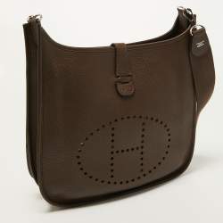 Hermes Chocolat Clemence Leather Evelyne III GM Bag