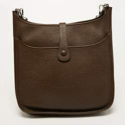 Hermes Chocolat Clemence Leather Evelyne III GM Bag