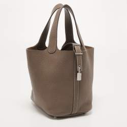 Hermes Etoupe Taurillon Clemence Leather Picotin Lock 18 Bag