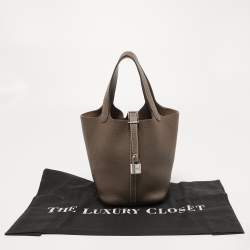 Hermes Etoupe Taurillon Clemence Leather Picotin Lock 18 Bag