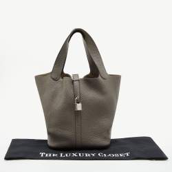 Hermes Etain Taurillon Clemence Leather Picotin Lock 22 Bag