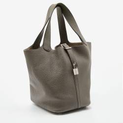 Hermes Etain Taurillon Clemence Leather Picotin Lock 22 Bag