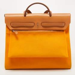 Hermes Jaune D' Or/Orange Canvas and Leather Herbag Zip 39 Bag