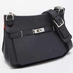 Pre Owned Hermes Blue Nuit/Orange Poppy Swift Leather Jypsiere 28 Bag