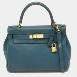 Hermes PHW Oxer Shoulder Bag Handbag Evercolor Leather Blue Colvert Blue