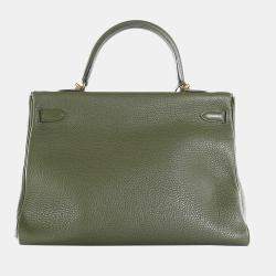 Hermes Olive Green Clemence Leather Gold Hardware Kelly Retourne 35 Bag 
