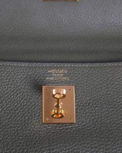 Hermes Olive Green Clemence Leather Gold Hardware Kelly Retourne 35 Bag 