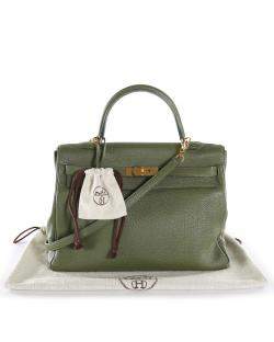 Hermes Olive Green Clemence Leather Gold Hardware Kelly Retourne 35 Bag 