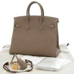 Pre Owned Hermes Birkin 25 Togo Etoupe handbag Gold hardware Z stamp