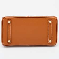 Pre Owned Hermes Gold Epsom Leather Gold Finish Birkin 25 Bag