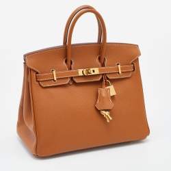 Pre Owned Hermes Gold Epsom Leather Gold Finish Birkin 25 Bag