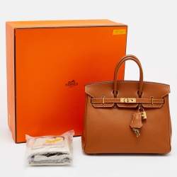 Pre Owned Hermes Gold Epsom Leather Gold Finish Birkin 25 Bag