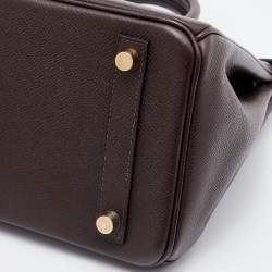 Hermes Chocolat Epsom Leather Gold Finish Birkin 25 Bag