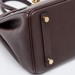 Hermes Chocolat Epsom Leather Gold Finish Birkin 25 Bag