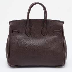 Hermes Chocolat Epsom Leather Gold Finish Birkin 25 Bag