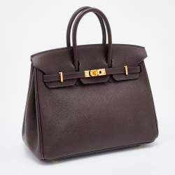 Hermes Chocolat Epsom Leather Gold Finish Birkin 25 Bag