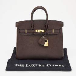 Hermes Chocolat Epsom Leather Gold Finish Birkin 25 Bag