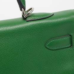 Pre Owned Hermes Vert Bengal Epsom Leather Palladium Finish Kelly Retourne 35 Bag