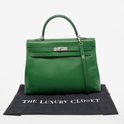 Pre Owned Hermes Vert Bengal Epsom Leather Palladium Finish Kelly Retourne 35 Bag