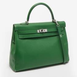Pre Owned Hermes Vert Bengal Epsom Leather Palladium Finish Kelly Retourne 35 Bag