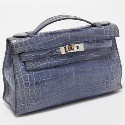 Hermes Blue Brighton Niloticus Crocodile Kelly Pochette