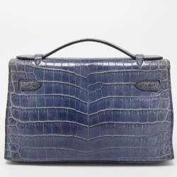 Hermes Blue Brighton Niloticus Crocodile Kelly Pochette